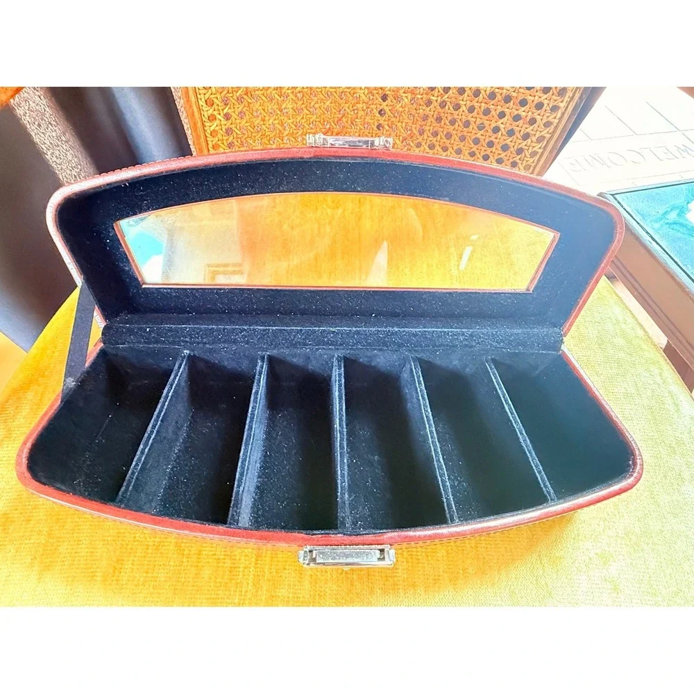 Fossil Cherry Red Leather Glass Top‎ Watch Display Case Jewelry Storage Box